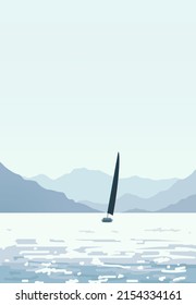 Sailing yacht in sea. Sailboat vector illustration.