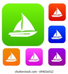 Sailing yacht set icon in different colors isolated vector illustration. Premium collection