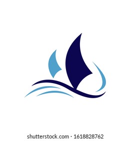 sailing yacht ship boat logo design on the water ocean wave  vector concept