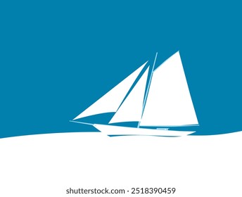 Sailing yacht. Silhouette of a sailing boat. Vector image for prints, poster and illustrations.