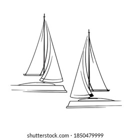 Sailing yacht sketch concept. Hand drawn outline illustration converted to vector.