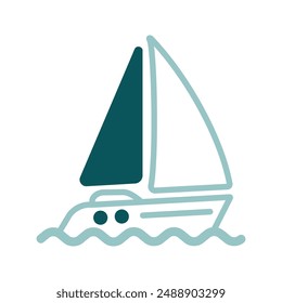 Sailing yacht vector isolated icon. Graph symbol for travel and tourism web site and apps design, logo, app, UI