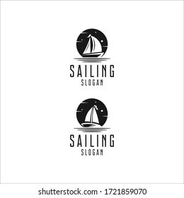 Sailing Yacht vector logo design Silhouette.