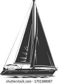 Sailing yacht vector silhouette. Symbol of a sea regatta. Isolated on a transparent background.