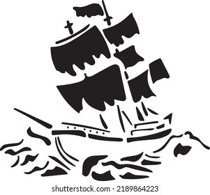 Vector de velero, Stencil, blanco y negro