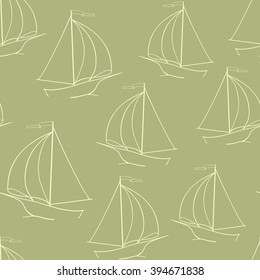 The sailing yacht. Yellow background. Seamless background. Marine and underwater themes.