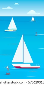 Sailing yachts on the water.Vector. Vertical format
