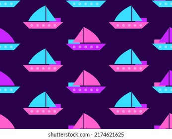 Sailing yachts seamless pattern. Sailboats in the color palette of the 80s. Contours of sailing yachts. Design for print, banners, covers and booklets. Vector illustration