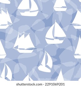 Sailing yachts silhouettes seamless pattern