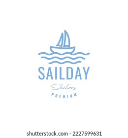 saill boat ocean minimal lines logo design vector