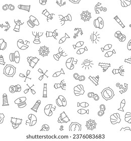 Sailor, Anchor, Fish, Paddles, Binocular Seamless Pattern for printing, wrapping, design, sites, shops, apps  