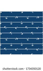 Sailor anchors with slim striped on navy background pattern.