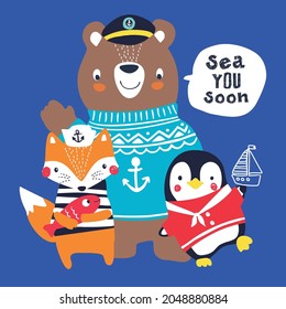 sailor animal friends illustration for kids