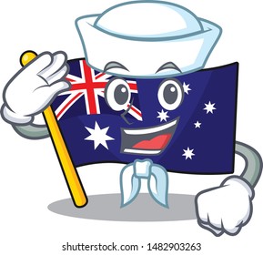 Sailor australian flag clings to cartoon wall