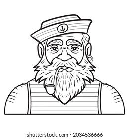 sailor avatar with beard and whistle. comic, outline, monochrome.