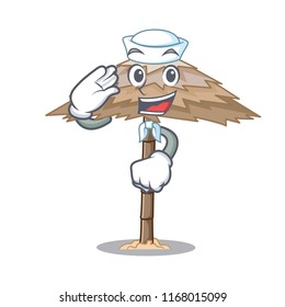 Sailor beach shelter buildings with palm cartoon
