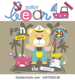 sailor bear and crab funny animal cartoon,vector illustration