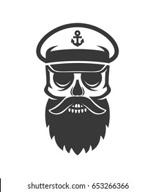 Sailor bearded skull. Ship captain Dead Head