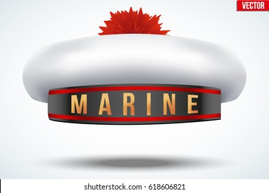 Sailor beret with pom-pom. Nautical cap and marines hat. Vector Illustration isolated on background.