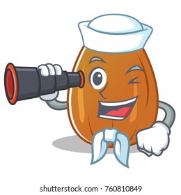 Sailor with binocular almond nut character cartoon