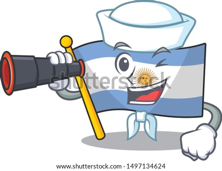 Sailor with binocular argentina character flag folded above table