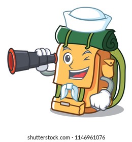 Sailor with binocular backpack mascot cartoon style