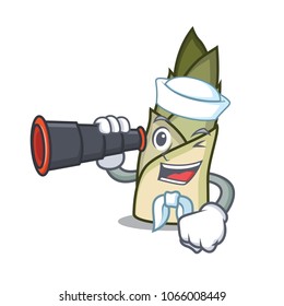 Sailor with binocular bamboo shoot mascot cartoon