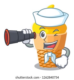 Sailor with binocular banana ice cream in shape cartoon