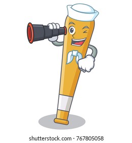 Sailor with binocular baseball bat character cartoon