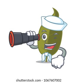Sailor with binocular bay leaf mascot cartoon