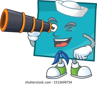 Sailor with binocular blue rectangle sticker paper on white background.