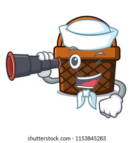Sailor with binocular bread basket mascot cartoon