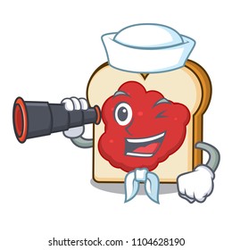 Sailor with binocular bread with jam mascot cartoon