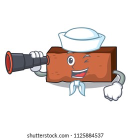 Sailor with binocular brick mascot cartoon style