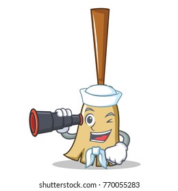 Sailor with binocular broom character cartoon style