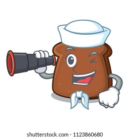 Sailor with binocular brown bread mascot cartoon