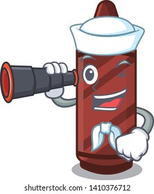 Sailor with binocular brown crayon in the cartoon column