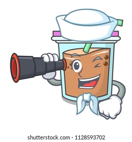 Sailor with binocular bubble tea mascot cartoon