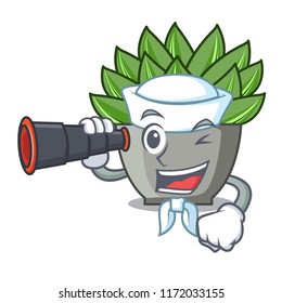 Sailor with binocular cartoon echeveria cactus plant at winter