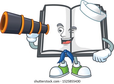 Sailor with binocular cartoon open book with cartoon shape