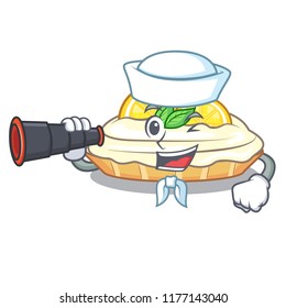 Sailor with binocular cartoon piece of yummy lemon meringue pie