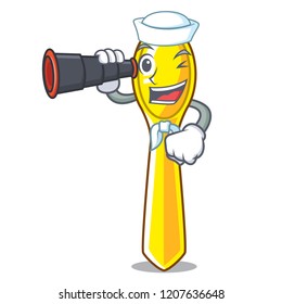 Sailor with binocular cartoon plastic spoon on the plate