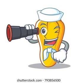 Sailor with binocular cashew mascot cartoon style