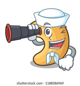 Sailor with binocular cashew nuts hot baked on table cartoon