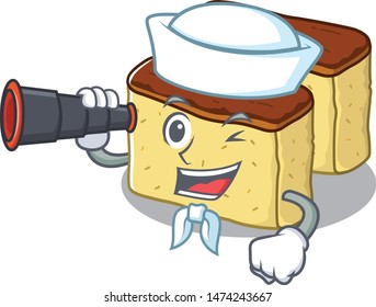 Sailor with binocular castella cake in the mascot shape