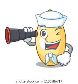 Sailor with binocular cedar pine nuts on a cartoon