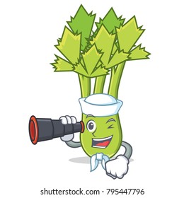 Sailor with binocular celery mascot cartoon style