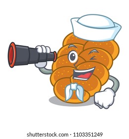 Sailor with binocular challah mascot cartoon style
