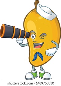 Sailor with binocular character mango fruit with cartoon mascot