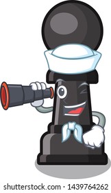 Sailor with binocular chess pawn in the cartoon shape